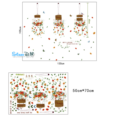 Transparent wall sticker สติ๊กเกอร์ติดผนัง กระถางต้นไม้ห้อย MY LOVE (กว้าง130cm.xสูง105cm.)