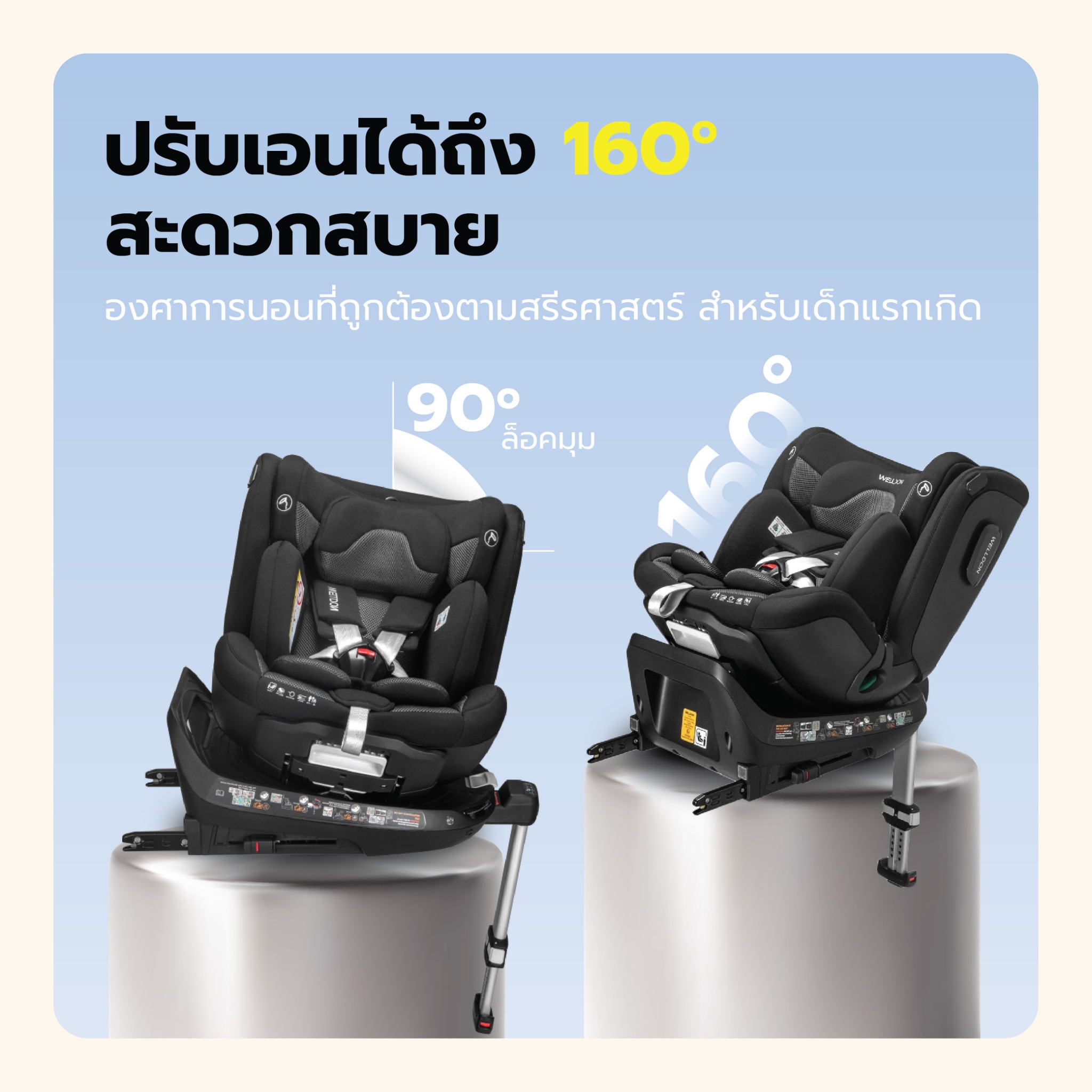 คาร์ซีท Welldon รุ่น Smart Rotate 2 Pro ใช้ได้ตั้งแต่แรกเกิด - 7 ปี หมุนได้ 360° ติดตั้งระบบ ISOFIX มาตราฐาน ISIZE