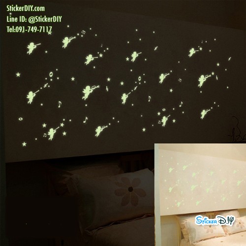 Transparent Luminescent Wall Sticker สติ๊กเกอร์ติดผนังเรืองแสง Cupid Y0044 (กว้าง40cm.xสูง35cm.)