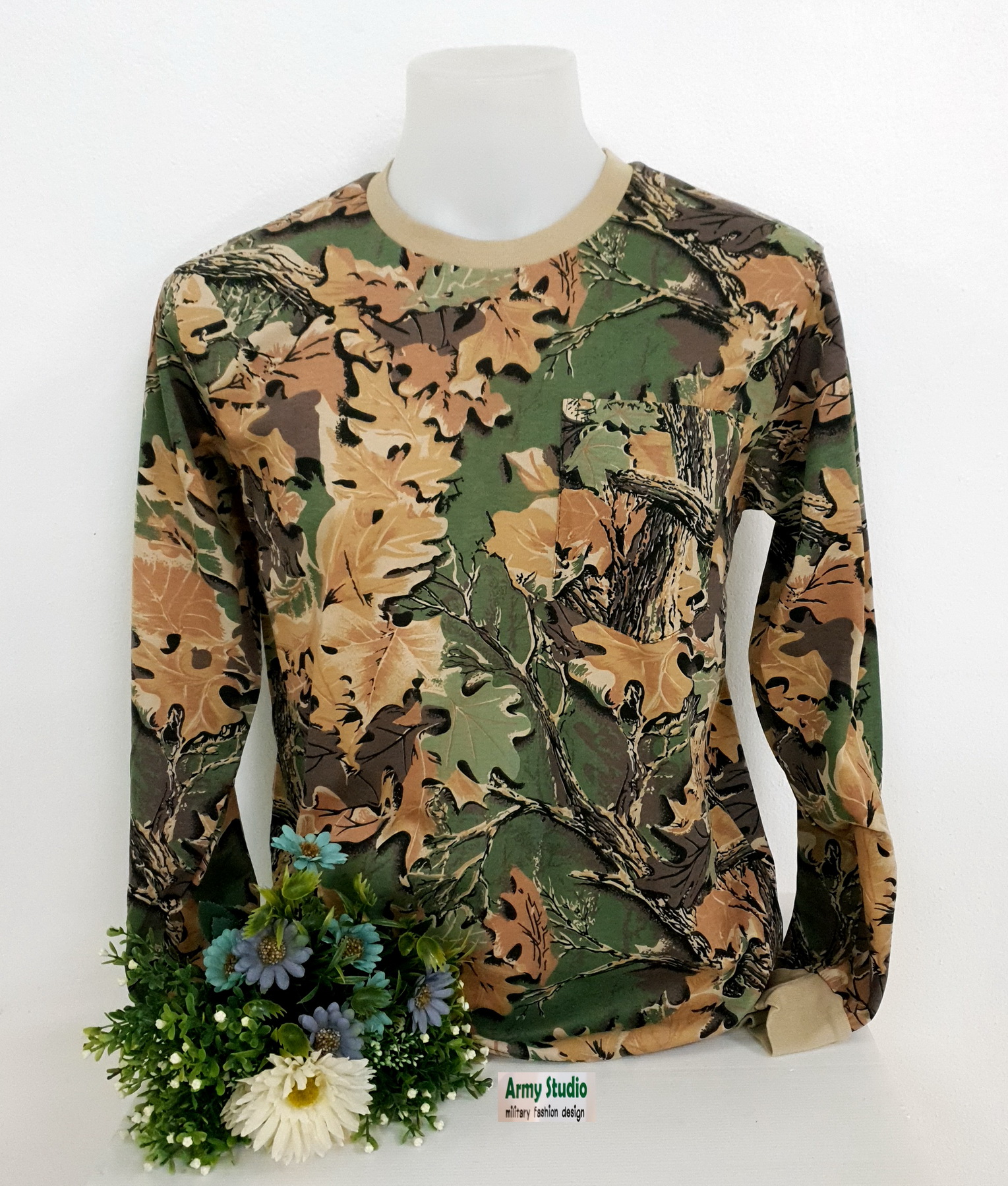 เสื้อยืดคอกลมแขนยาวลายพราง มีกระเป๋า ใส่แล้วไม่พรางตัวอย่างเี่ยว พรางหุ่นก้อได้ ใส่ได้ทั้งผู้ชายผู้หญิง งานไทยคุณภาพพร้อมส่ง