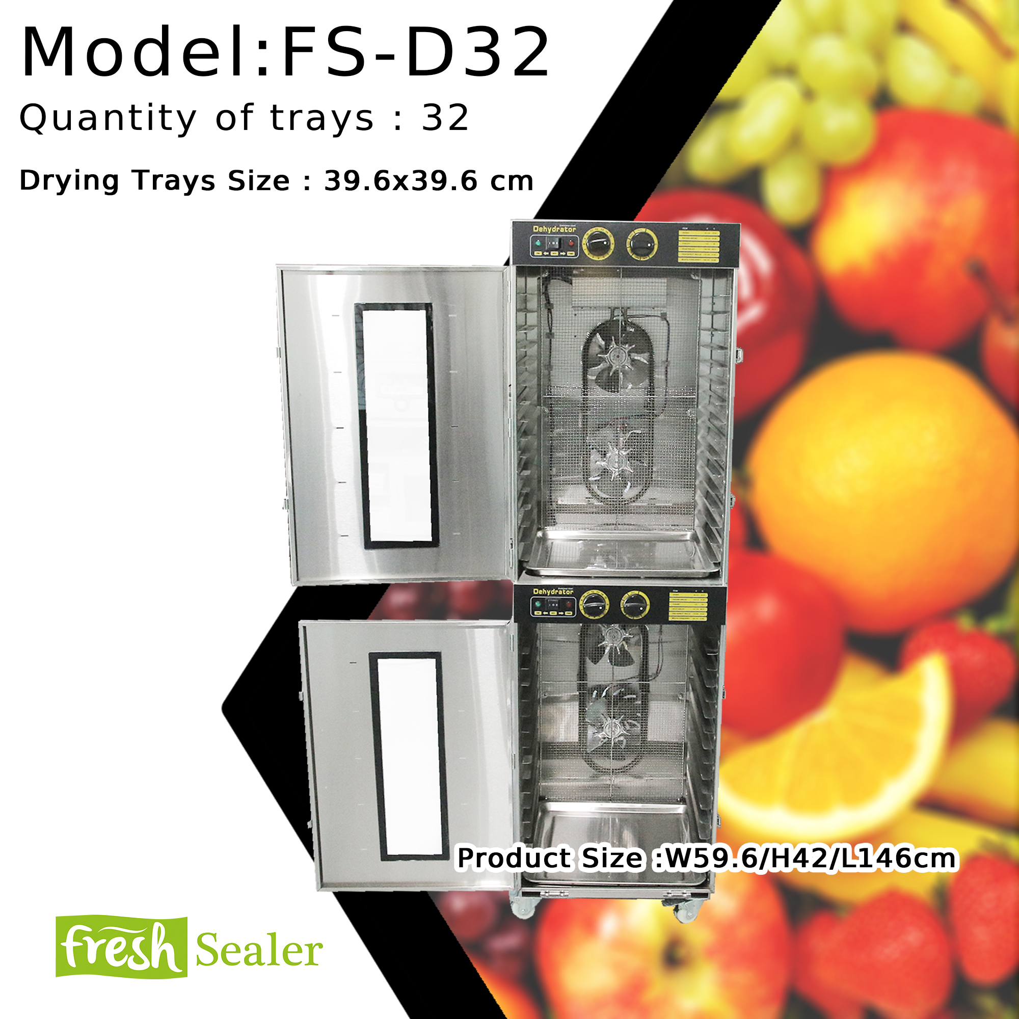 ตู้อบแห้ง Fresh Sealer แบบ 32 ถาด รุ่น FS-D32 เครื่องอบแห้ง