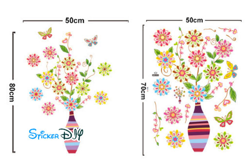 Transparent wall sticker สติ๊กเกอร์ติดผนัง แจกันดอกไม้ผีเสื้อ สไตล์ A (กว้าง50cm.xสูง80cm.)