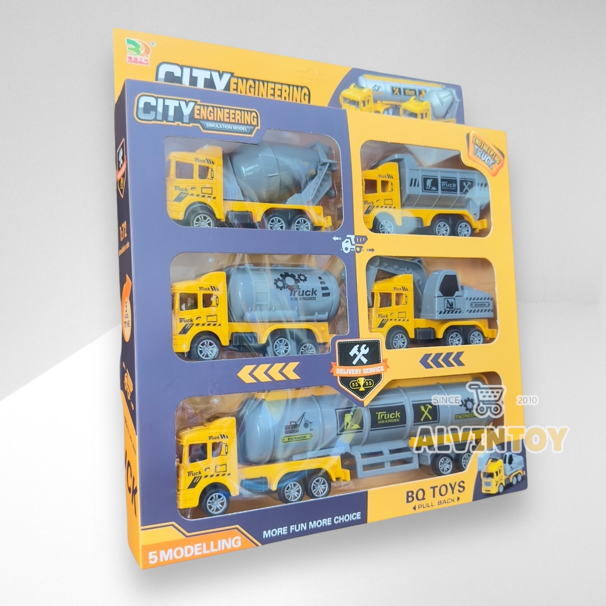 ส่งเร็วจากกทม. โมเดล รถก่อสร้าง รถบรรทุก ชุด 5 คัน ผลิตจากพลาสติก คุณภาพดี แข็งแรง ทนทาน สินค้าได้รับมาตรฐาน มอก.