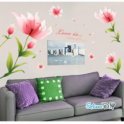 Wall Sticker สติ๊กเกอร์ติดผนัง ดอกไม้ "Love is" (กว้าง181cm.xสูง118cm.)