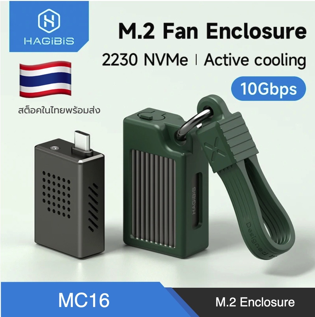 Hagibis MC16 2230 M.2 NVMe SSD Enclosure with Cooling Fan for iPhone 16 15 Pro Max ProRes, USB 3.2 Gen2