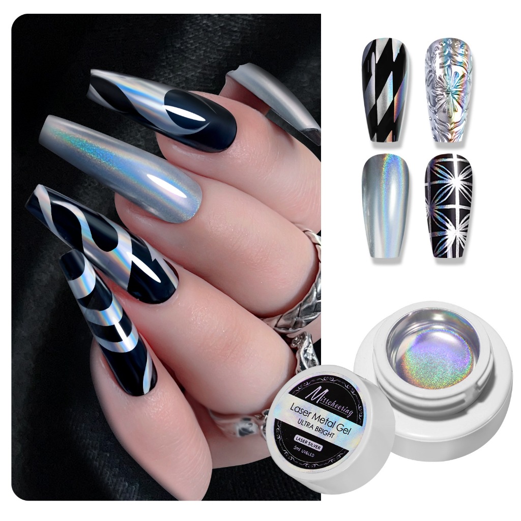 สีเลเซอร์เมทัลลิคเงิน ทาเล็บ Laser Matallic Nail Gel UV/LED 5ml