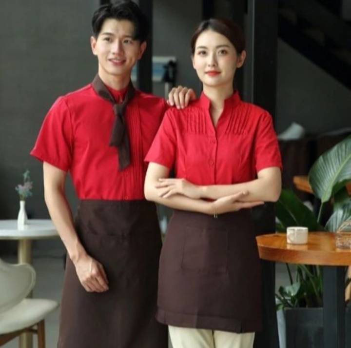 ชุดพนักงานเสริฟสีแดง สีดำ สีเขียว ชุดพนักงานต้อนรับ ชุดพนักงานร้านกาแฟ