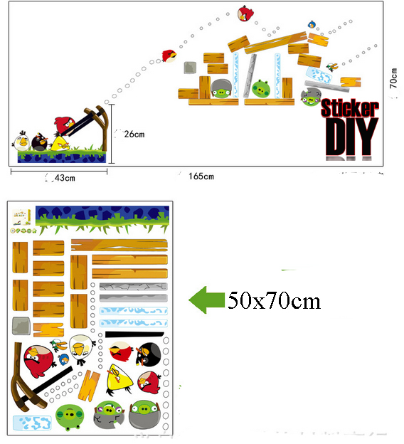 Transparent Wall Sticker สติ๊กเกอร์ติดผนัง Angry Bird ประจัญบาน (กว้าง165cm.xสูง70cm.)