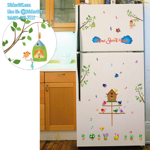 Transparent wall sticker สติ๊กเกอร์ติดผนัง บ้านนก HOME SWEET HOME SK7081 (กว้าง83cm.xสูง77.5cm.)