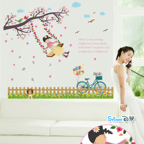 Transparent wall sticker สติ๊กเกอร์ติดผนัง แกว่งชิงช้า "I was young" (กว้าง88cm.xสูง68cm.)