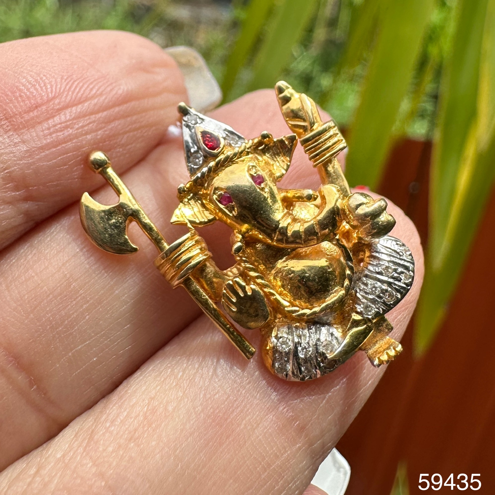 รหัส 59435 จี้ พระพิฆเนศวร ทับทิม ฝังเพชร 15 เม็ด 0.08 กะรัต ทอง14K งานสวยมาก นน. 5.28 g