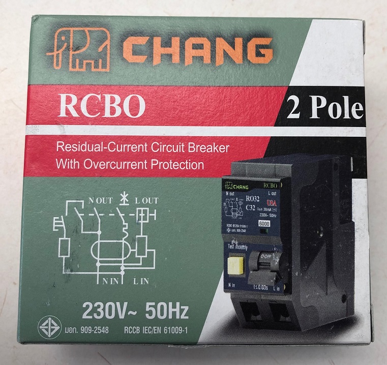 เมนเบรกเกอร์ 2P กันไฟดูด (RCBO) 32-63A "ช้าง"