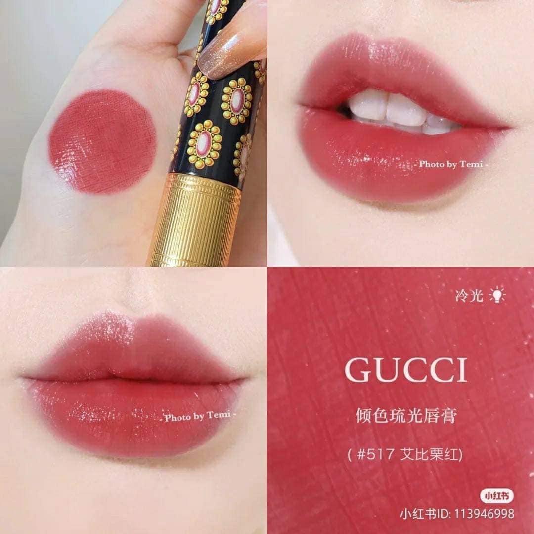 Gucci Rouge De Beaute Brillant Glow & Care Lip Colour 1.8g. #517 Abbie Maroon Red