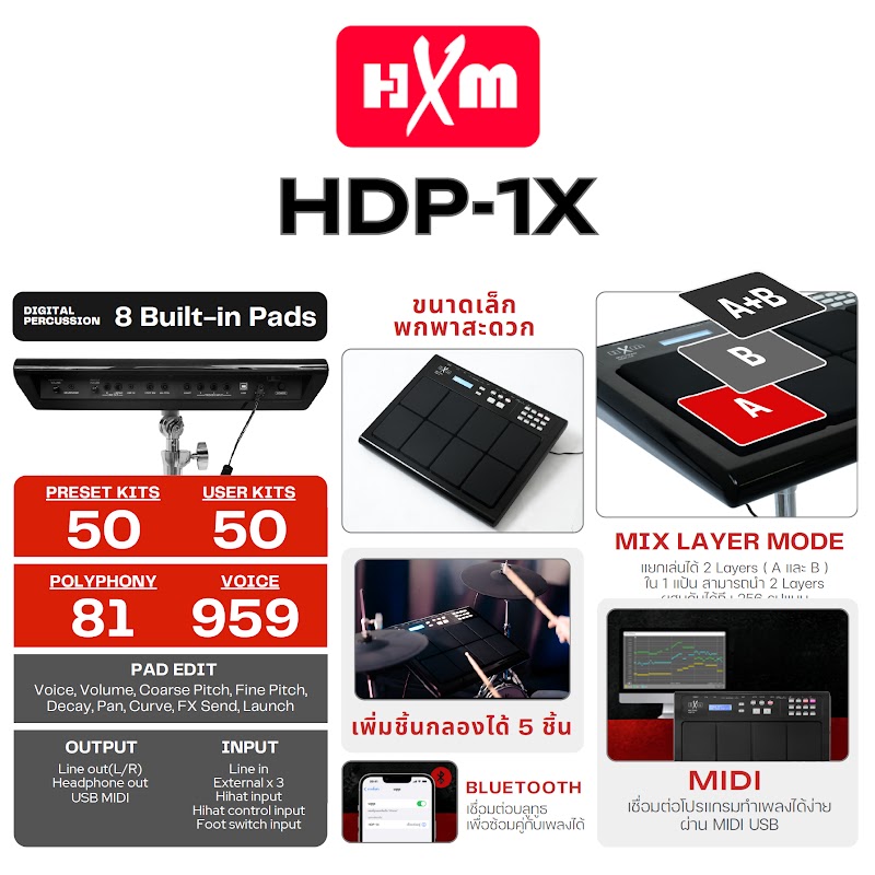 HXM HDP-1X *ของแท้รับประกัน 1ปี* Electronic Drum Pad, กลองแพดไฟฟ้า