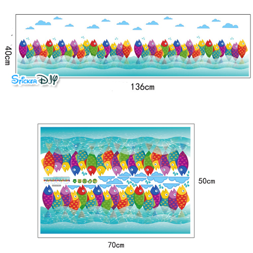 Transparent wall sticker สติ๊กเกอร์ติดผนังแต่งขอบ ปลาหลากสี (กว้าง136cm.xสูง40cm.)