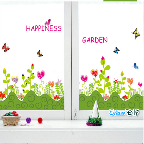 Transparent Wall Sticker สติ๊กเกอร์ติดผนังแต่งขอบ HAPPINESS GARDEN (กว้าง136cm.xสูง42cm.)