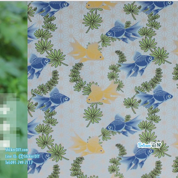 สติ๊กเกอร์ฝ้าติดกระจก แบบมีกาวในตัว Gloden fish (หน้ากว้าง90cm) เหลือเมตรละ 89 บาท