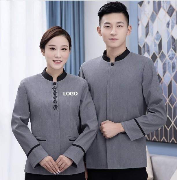 ชุดฟอร์มพนักงานทำความสะอาด เสื้อแม่บ้าน พ่อบ้าน เบลบอย สีเทาอ่อน สีเทาเข้ม สีเบส
