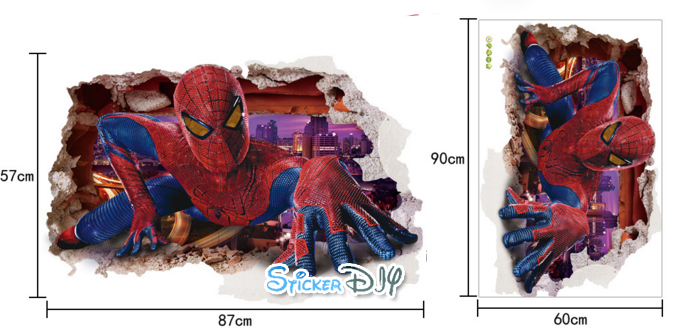 Wall Sticker สติ๊กเกอร์ติดผนัง 3D Spiderman typeA (กว้าง87cm.xสูง57cm.)