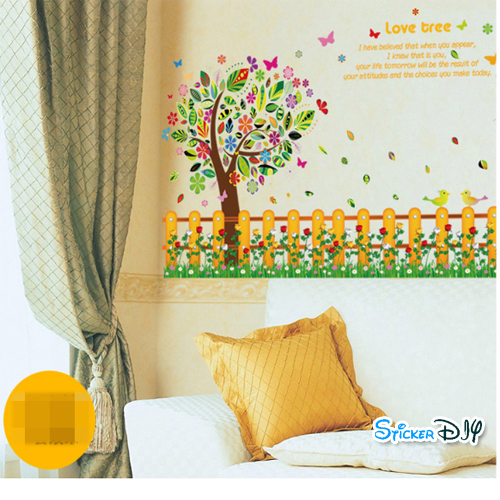 Transparent wall sticker สติ๊กเกอร์ติดผนังแต่งขอบ "Love Tree" (กว้าง100cm.xสูง65cm.)
