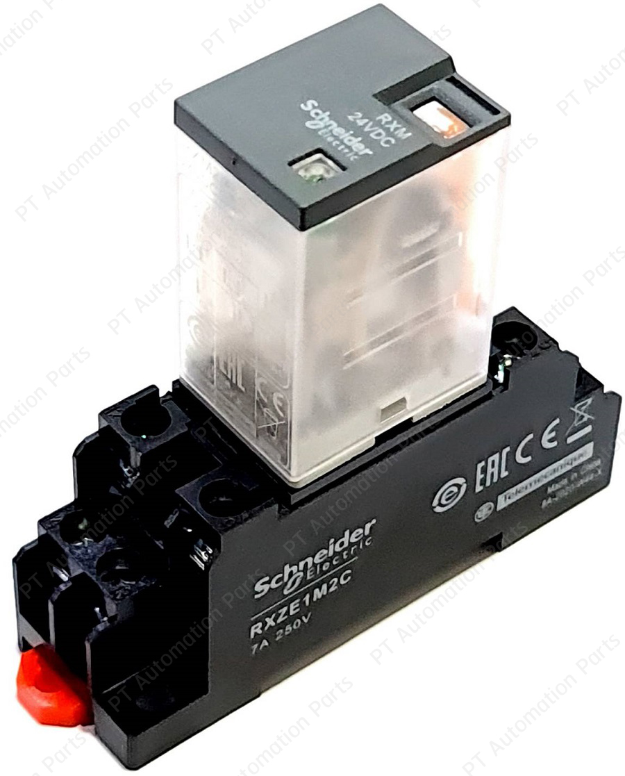 รีเลย์พร้อมซ็อกเก็ต ชไนเดอร์ Schneider Electric RXM2LB2BD RXZE1M2C 24VDC 5A 2คอนแทค 8ขา มีไฟแสดงสถานะ LED