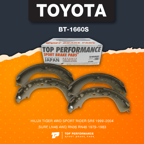 (ประกัน 3 เดือน) ก้ามเบรคหลัง TOYOTA HILUX TIGER 4WD SPORT RIDER SR5 / SURF LN46 RN36 RN46 - TOP PERFORMANCE JAPAN - BT 1660 S - ผ้าเบรค โตโยต้า ไทเกอร์