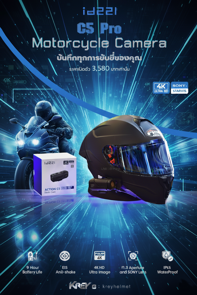 กล้องติดหมวก/รถ id221 รุ่น ACTION C5 Pro