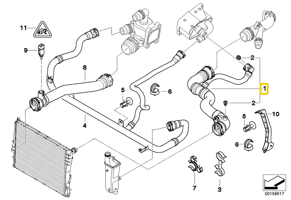BMW E46 ท่อยางหม้อน้ำ (ท่อนบน) 318i เครื่องN42 / 17127520668