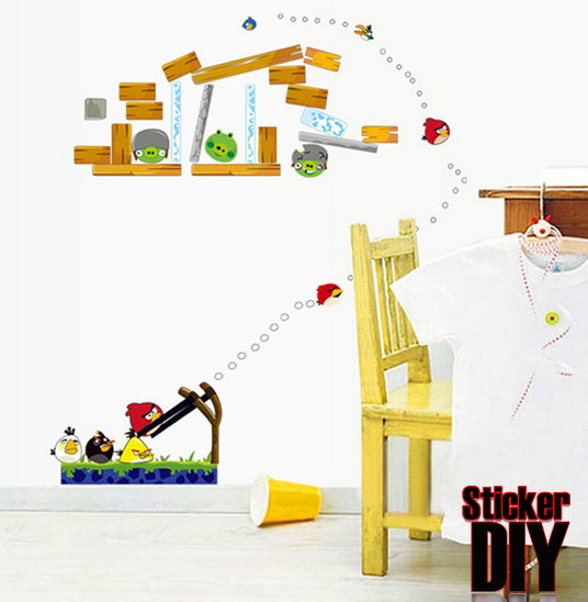 Transparent Wall Sticker สติ๊กเกอร์ติดผนัง Angry Bird ประจัญบาน (กว้าง165cm.xสูง70cm.)