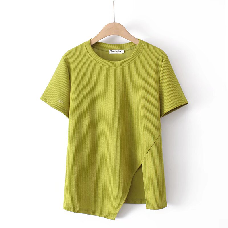 P3448 เสื้อแฟชั่น ผ้ายืดเนื้อนิ่ม พริ้ว มีน้ำหนัก ผ่าหน้า 2 สี