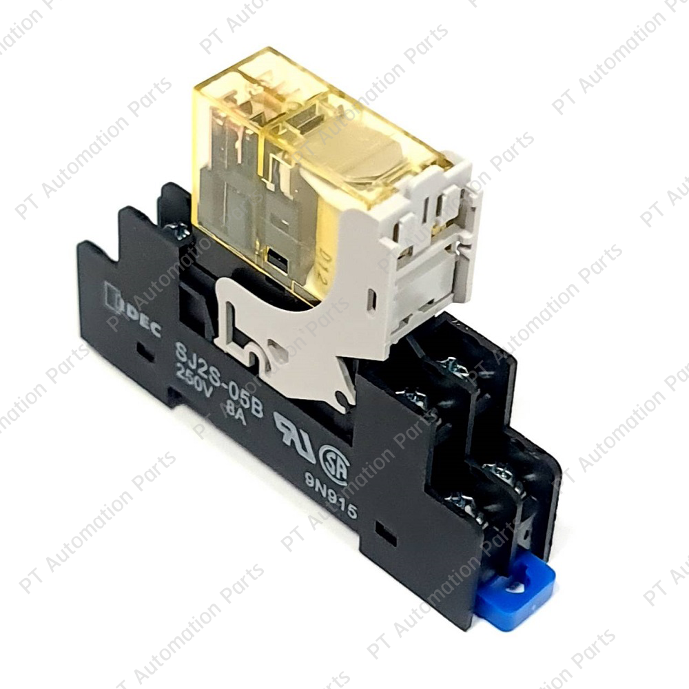 (แพ็ค/10ชุด) รีเลย์พร้อมซ็อกเก็ต IDEC RJ2S-CL-D12 SJ2S-05B 12VDC 8A 2คอนแทค 8ขา มีไฟแสดงสถานะ LED Slim Power Relay with Socket