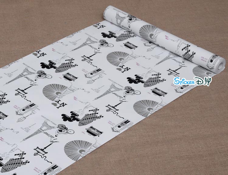 (หน้ากว้าง45cm.xยาว10m.) Wallpaper sticker วอลเปเปอร์แบบกาวในตัว Eiffe