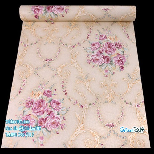 (กว้าง45cm.xยาว10m.)Wallpaper sticker วอลเปเปอร์แบบกาวในตัว ลายดอกไม้ W6040B