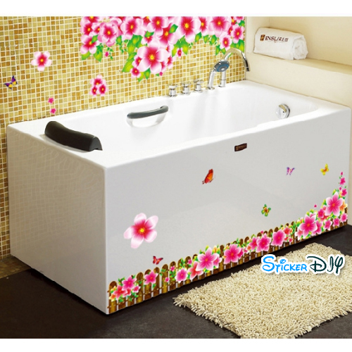 Transparent Wall Sticker สติ๊กเกอร์ติดผนัง แต่งขอบรั้วบานบุรี สีชมพูเข้ม (กว้าง140cm.xสูง92cm.)