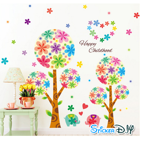 Wall sticker สติ๊กเกอร์ติดผนัง ต้นไม้ Happy Childhood (กว้าง159cm.xสูง99cm.)