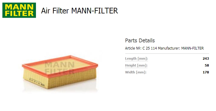 ไส้กรองอากาศ BMW 318i, โฉม E46, เครื่อง M43 / Air Filter