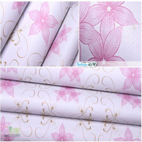 (กว้าง45cm.xยาว10m.)Wallpaper sticker วอลเปเปอร์แบบกาวในตัว Flower สไตล์P
