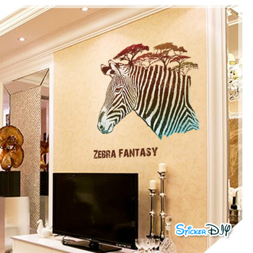 Transparent wall sticker สติ๊กเกอร์ติดผนัง ZEBRA FANTASY (กว้าง62cm.xสูง57cm.)