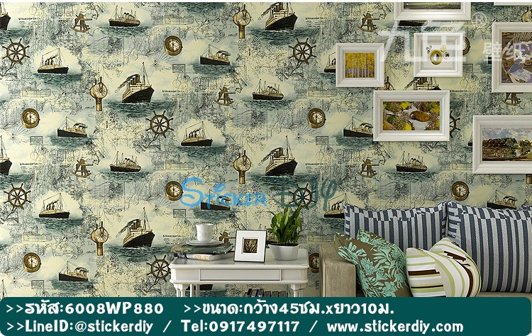 (หน้ากว้าง45cm.xยาว10m.)Wallpaper sticker วอลเปเปอร์แบบกาวในตัว WP880