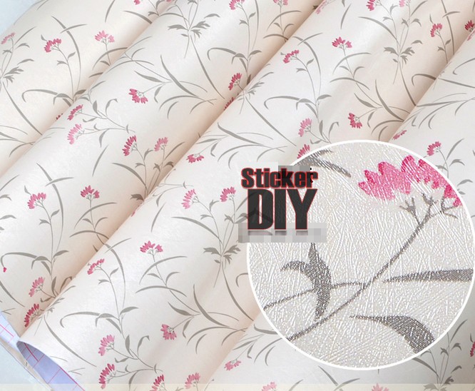 (กว้าง122cm.xยาว5m.) Wallpaper sticker วอลเปเปอร์แบบกาวในตัว ลายดอกเปรี้ยวปี๊ด สีชมพู