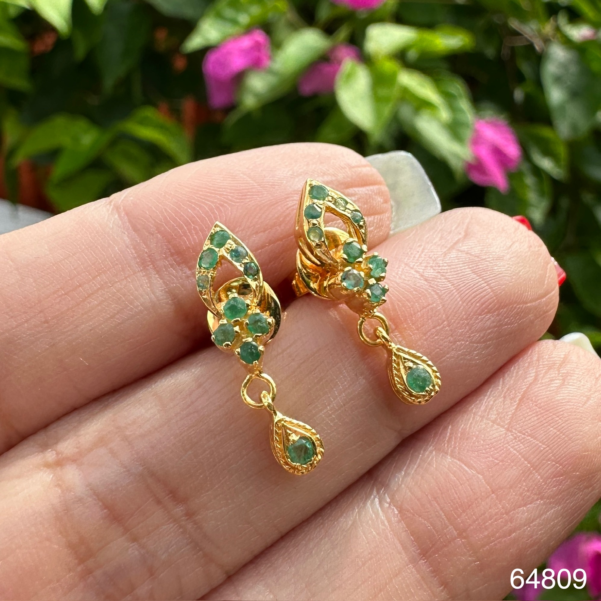 รหัส 64809 ต่างหู มรกต ตุ้งติ้ง ทอง18K งานสวย น่ารักมาก นน. 3.25 g