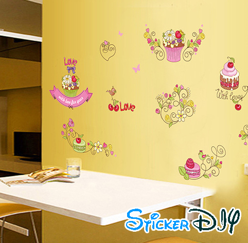 Transparent wall sticker สติ๊กเกอร์ติดผนัง Love cakes (กว้าง140m.xสูง70cm.)