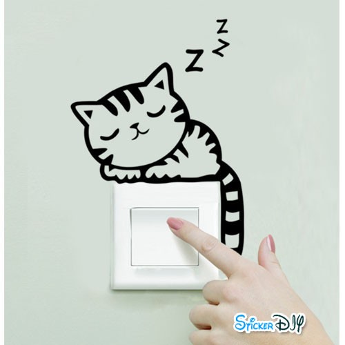Vinyl wall sticker สติ๊กเกอร์ติดผนัง Kitten Zzz (กว้าง14cm.xสูง20cm.)