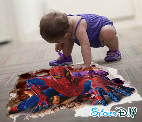 Wall Sticker สติ๊กเกอร์ติดผนัง 3D Spiderman typeA (กว้าง87cm.xสูง57cm.)