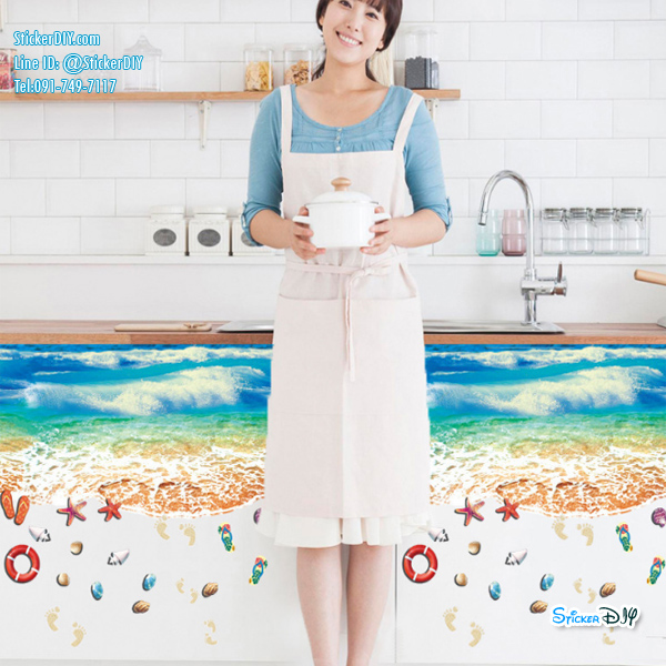 Wall Sticker สติ๊กเกอร์ติดผนังสามมิติ 3D ชายหาด SK9174N (กว้าง90cm.xสูง60cm)