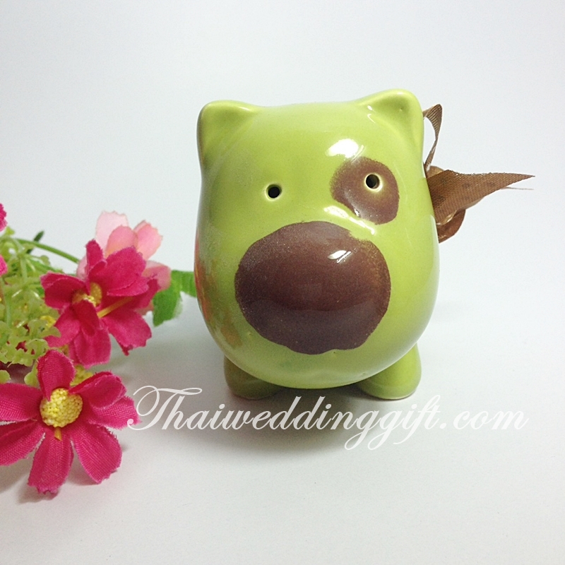 กระปุกหมาออมสิน เลือกสีได้ พร้อมสกรีนชื่อ แพ็คกล่องผูกโบว์