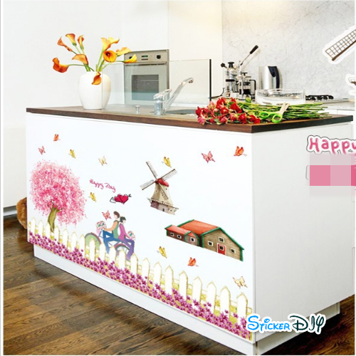 Transparent wall sticker สติ๊กเกอร์ติดผนัง "Happy day" (กว้าง120cm.xสูง60cm.)