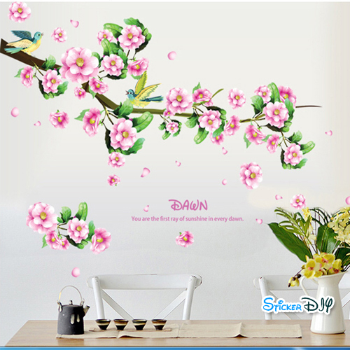 Transparent Wall Sticker สติ๊กเกอร์ติดผนัง Romantic peach (กว้าง155cm.xสูง66cm.)
