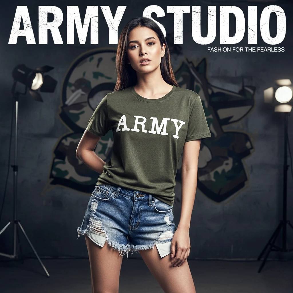 เสื้อยืดทหารผู้หญิงสกรีนลาย ทรงเข้ารูปฟรีไซร์