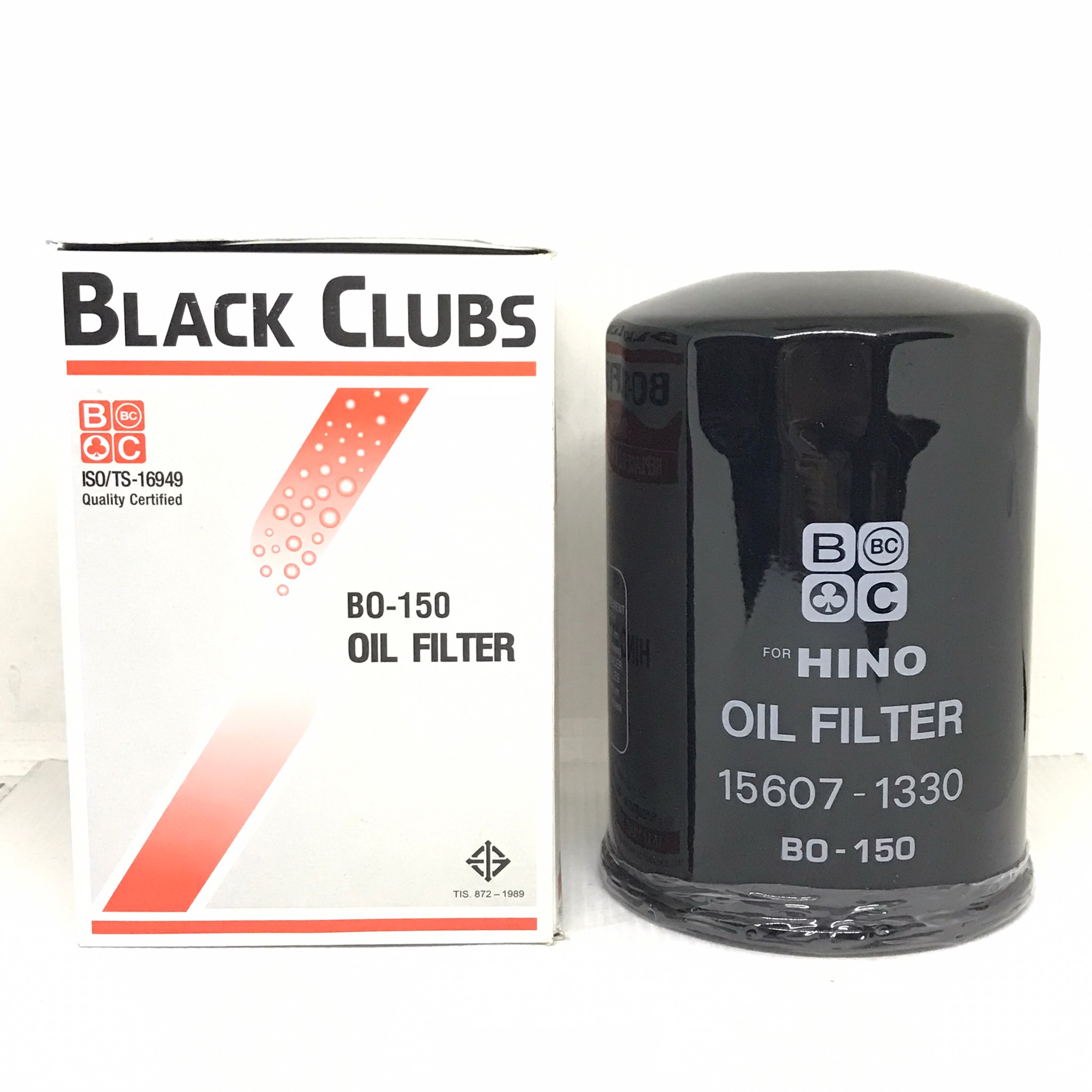 กรองเครื่อง ไส้ กรอง น้ำมันเครื่อง ไส้กรองน้ำมันเครื่อง HINO KM 505 / FB / FC / WO4D ฮีโน่ กรองเหล็ก ยี่ห้อ BLACK CLUB / เบอร์ BO-150 / BO150 / 15607-1330 / 156071330 /Oil Filter